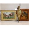 Vintage Hunting Scene Tray, Framed Brass Horse