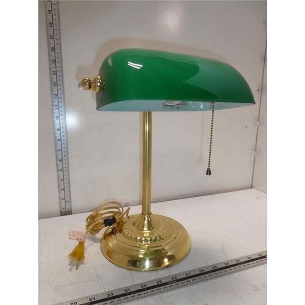 Vintage Desk Lamp with Green Glass Shade