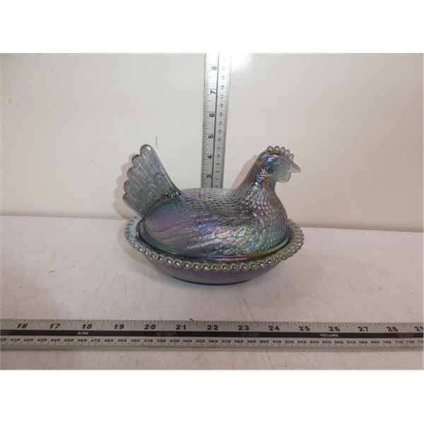 Opal glass Hens and Nest Dish