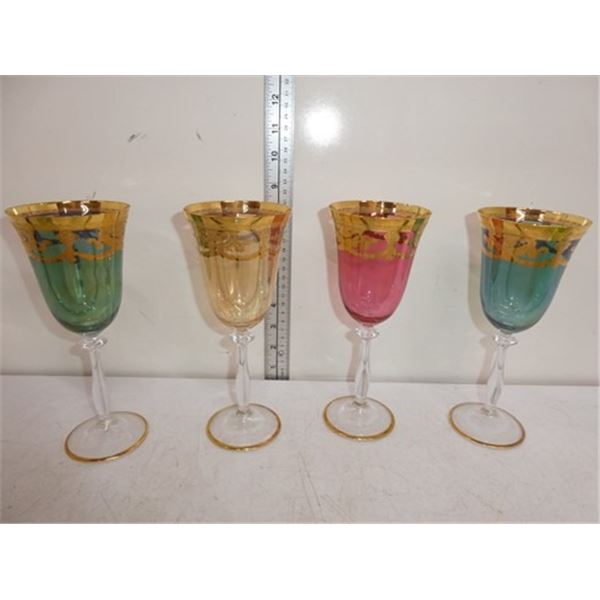 Set of 4 vintage bohemian glass goblets trimmed