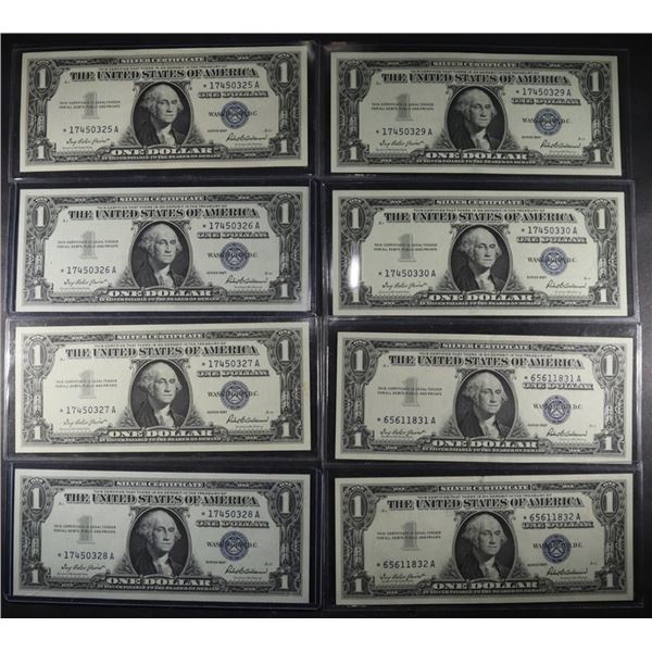 (8) 1957 US $1 SILVER CERTIFICATE STAR NOTES CU