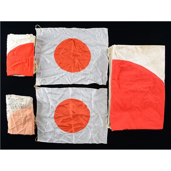 5 WWII JAPANESE HINOMARU FLAGS.