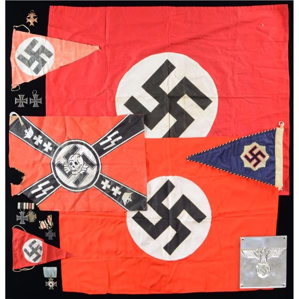 WWI & WWII GERMAN FLAGS, PENNANTS, MEDALS, & A