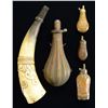 Image 1 : 4 POWDER FLASKS & A POWDER HORN.