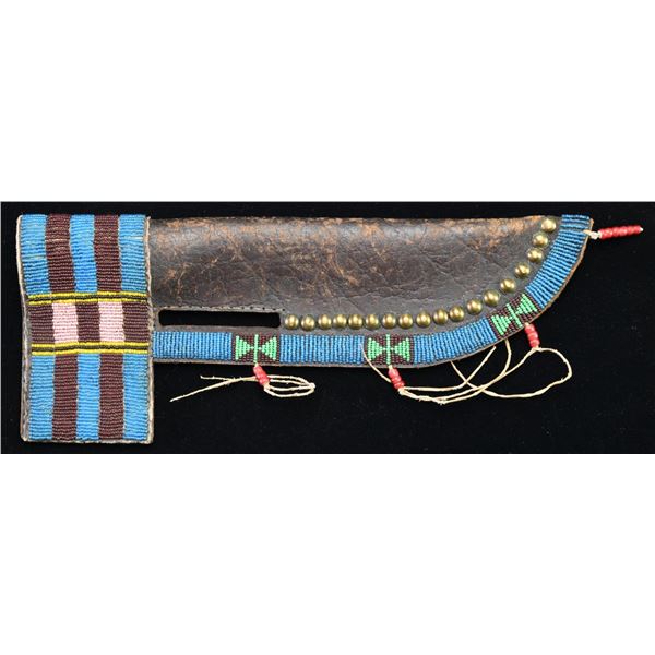 DECORATIVE INDIAN BEADED KNIFE SHEATH.