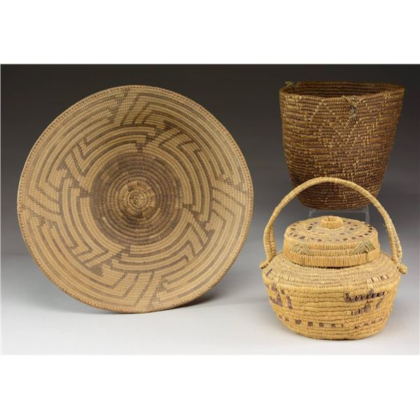 3 NATIVE AMERICAN BASKETRY ITEMS LIKELY FROM THE