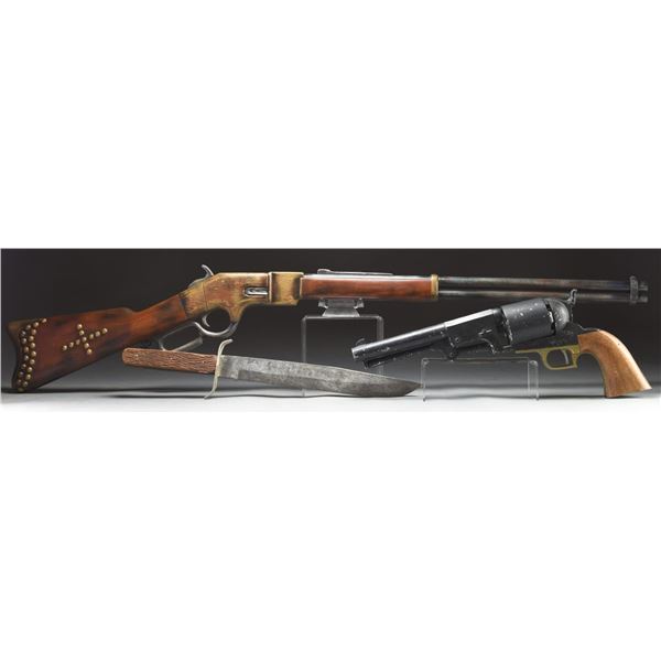 DESIRABLE GROUP OF 3 OVERSIZED RIFLE, REVOLVER,