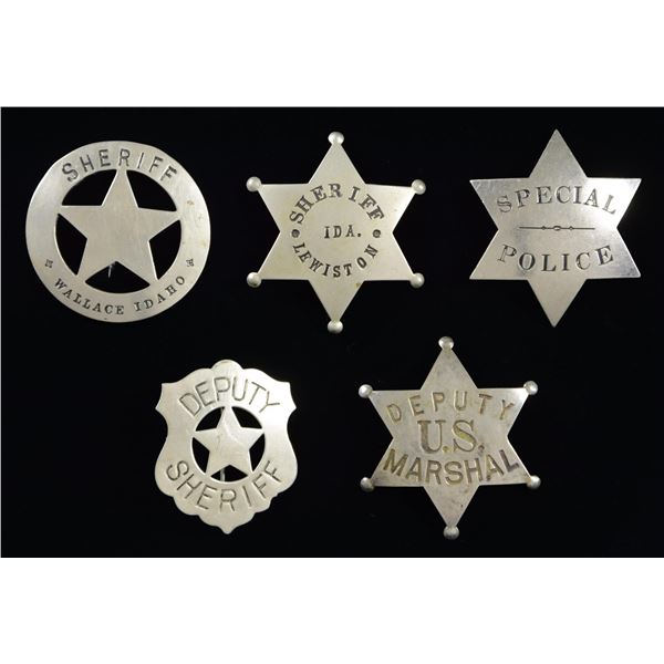 5 EARLY LAW ENFORCEMENT BADGES.