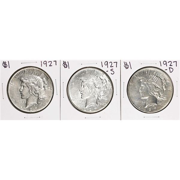 Set of 1927-P/D/S $1 Peace Silver Dollar Coins