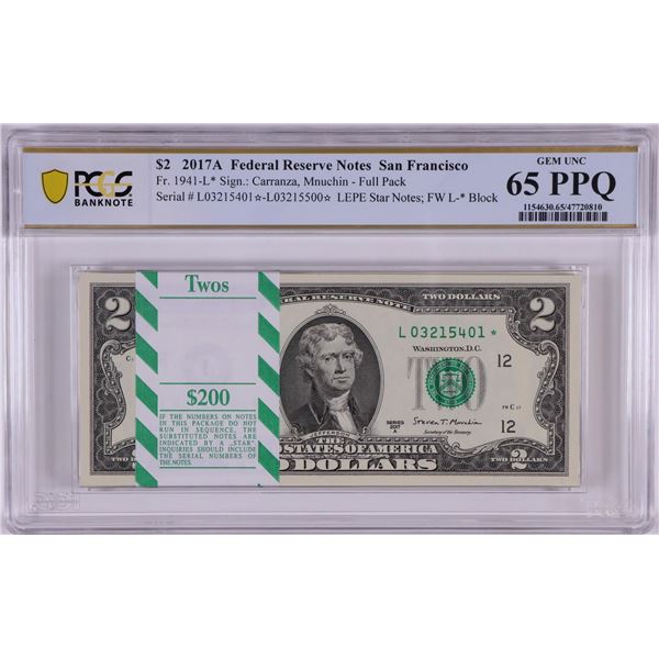 Pack of 2017A $2 Federal Reserve STAR Notes SF Fr.1941-L* PCGS Gem Uncirculated 65PPQ