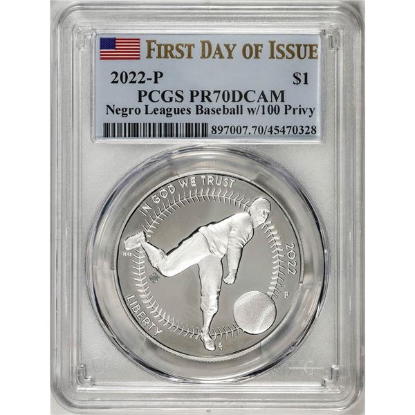 2022-P $1 Proof Negro Leagues Baseball Silver Dollar Coin PCGS PR70DCAM FDOI