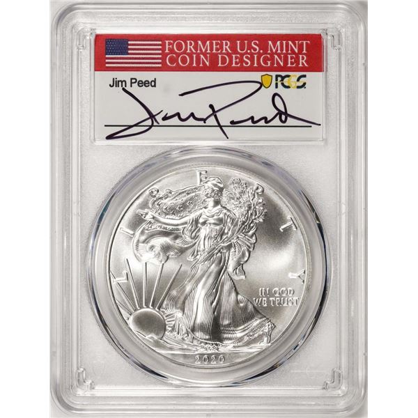 2020-(S) $1 American Silver Eagle Coin PCGS MS70 FDOI S.F. Mint Jim Peed Signature