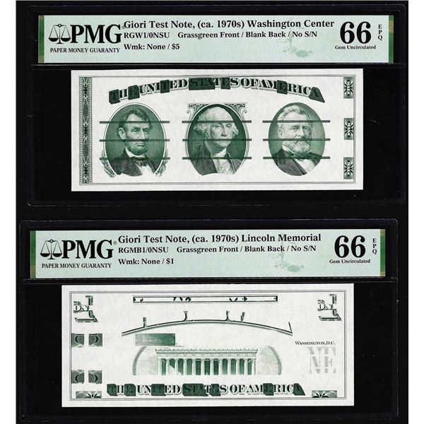 Set of Giori Test Note Washington & Lincoln Memorial PMG Gem Uncirculated 66EPQ