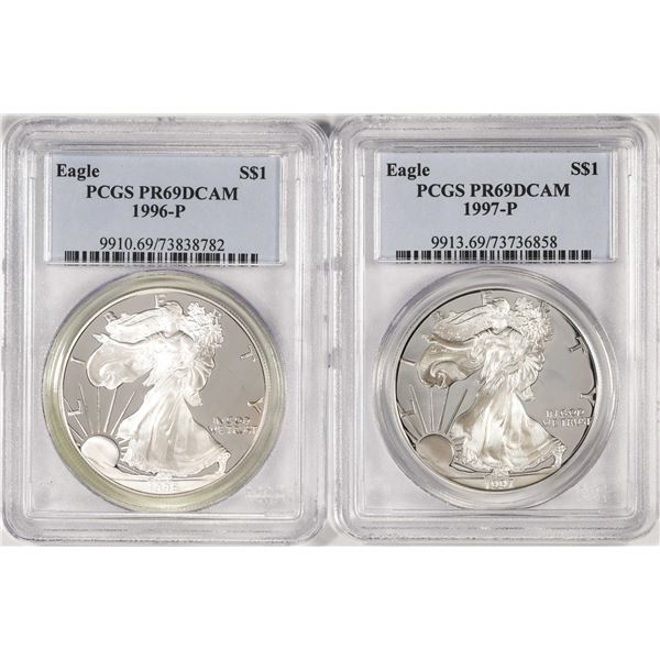 Lot of 1996 & 1997 $1 Proof American Silver Eagle Coins PCGS PR69DCAM