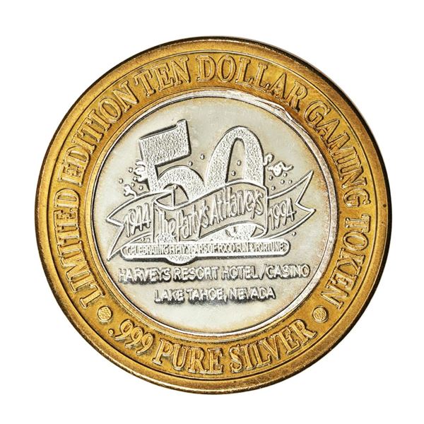 .999 Fine Silver Harvey's Resort Lake Tahoe, Nevada $10 Limited Edition Gaming Token