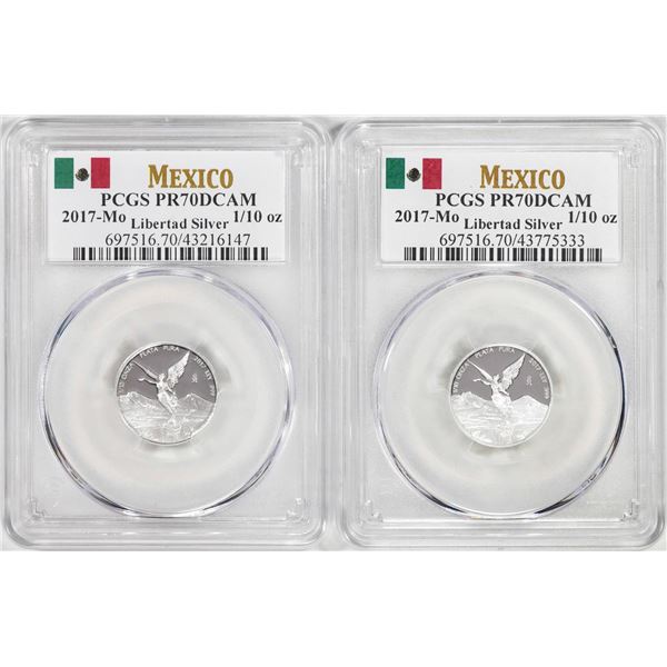 Lot of (2) 2017-Mo Mexico Proof 1/10 oz Silver Libertad Coins PCGS PR70DCAM