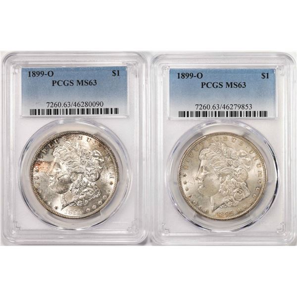 Lot of (2) 1899-O $1 Morgan Silver Dollar Coins PCGS MS63