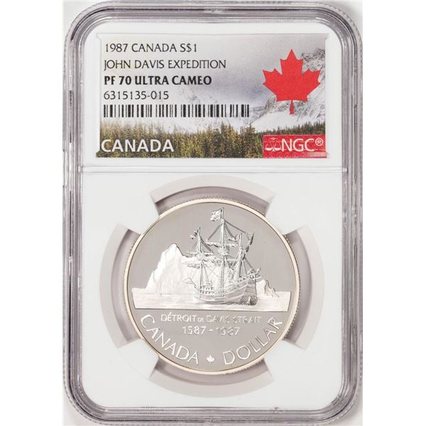 1987 Canada $1 Proof John Davis Expedition Silver Dollar Coin NGC PF70 Ultra Cameo