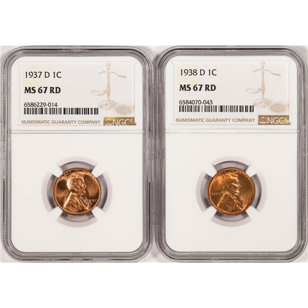 Lot of 1937-D & 1938-D Lincoln Wheat Cent Coins NGC MS67RD
