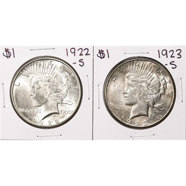 Lot of 1922-S & 1923-S $1 Peace Silver Dollar Coins