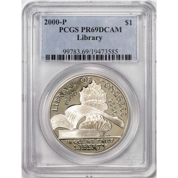 2000-P $1 Proof Library of Congress Commemorative Silver Dollar Coin PCGS PR69DCAM