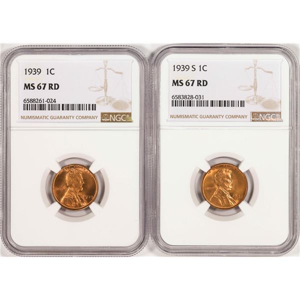 Lot of 1939 & 1939-S Lincoln Wheat Cent Coins NGC MS67RD