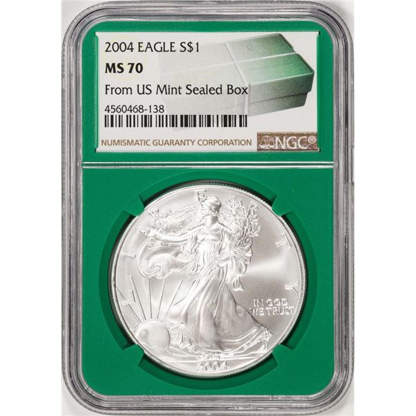 2004 $1 American Silver Eagle Coin NGC MS70 From US Mint Sealed Box Green Core