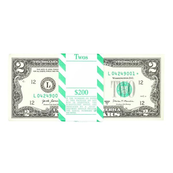 Pack of (100) Consecutive 2017A $2 Federal Reserve STAR Notes San Francisco