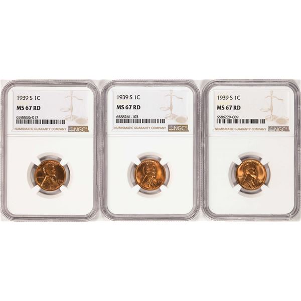 Lot of (3) 1939-S Lincoln Wheat Cent Coins NGC MS67RD