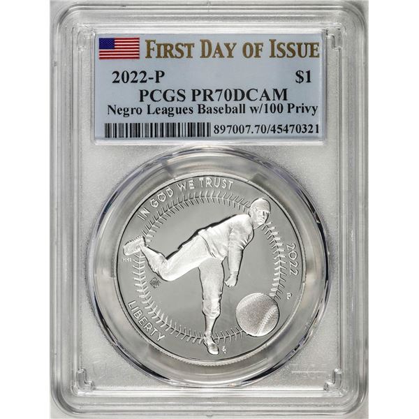 2022-P $1 Proof Negro Leagues Baseball Silver Dollar Coin PCGS PR70DCAM FDOI