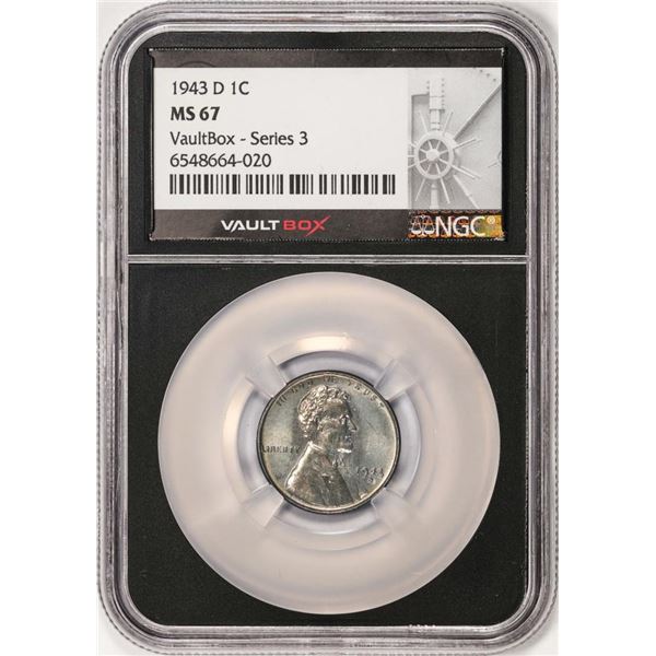 1943-D Lincoln Steel Cent Coin NGC MS67 Vaultbox Series 3