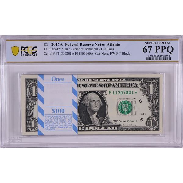 Pack 2017A $1 Federal Reserve STAR Notes Atlanta Fr.3005-F* PCGS Superb Gem UNC 67PPQ