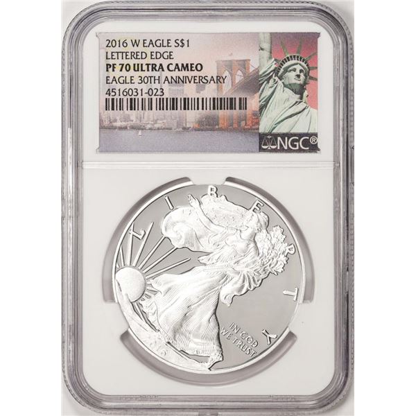 2016-W Lettered Edge $1 Proof American Silver Eagle Coin NGC PF70 Ultra Cameo