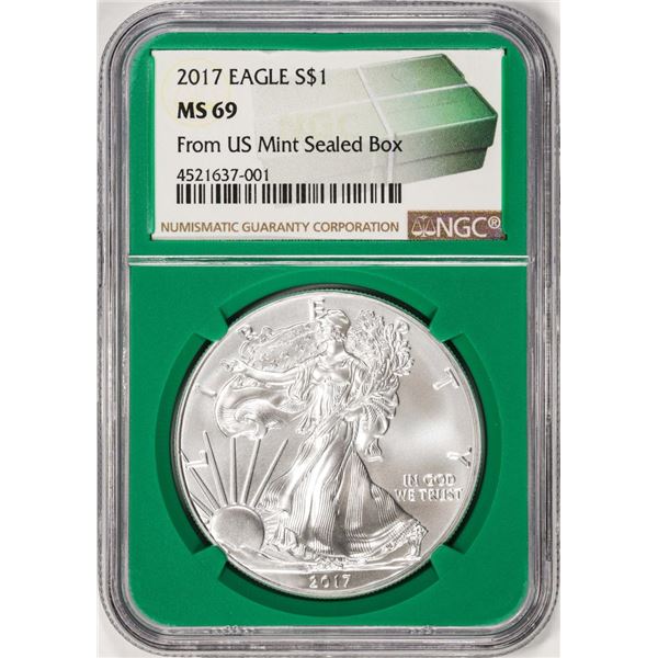 2017 $1 American Silver Eagle Coin NGC MS69 Green Core