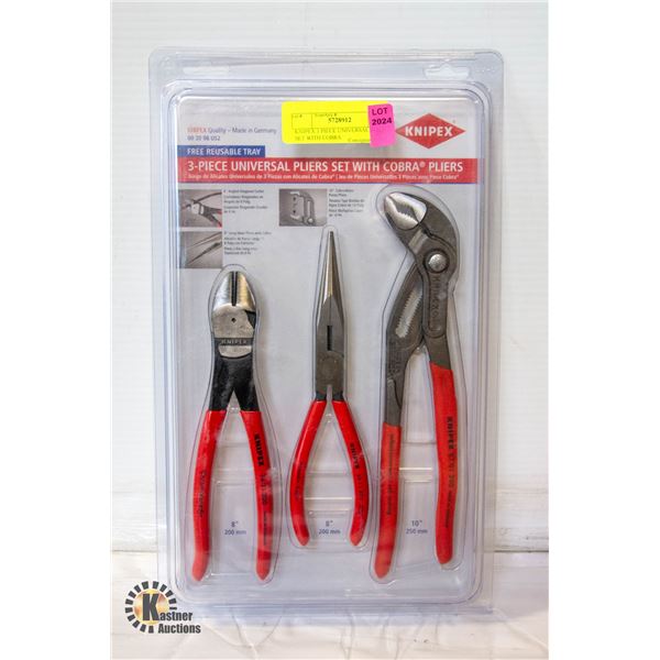 KNIPEX 3 PIECE UNIVERSAL PLIERS SET WITH COBRA