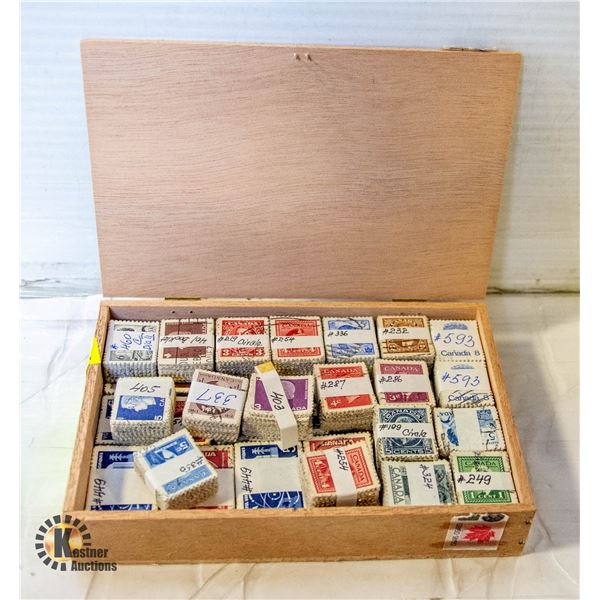 76)WOOD BOX FULL OF CANADIAN STAMPS