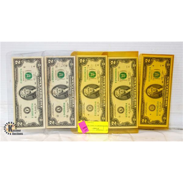 156)5 RANDOM US 2 DOLLAR BILLS