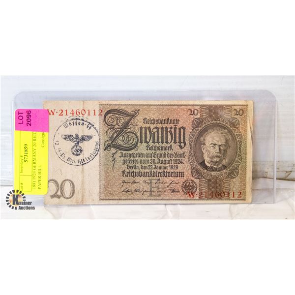 188) 1924 GERMANY 20 REICHSMARK PAPER BILL