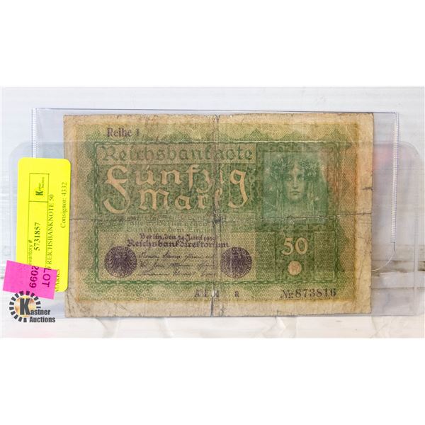 186)1919 REICHSBANKNOTE 50 MARKS
