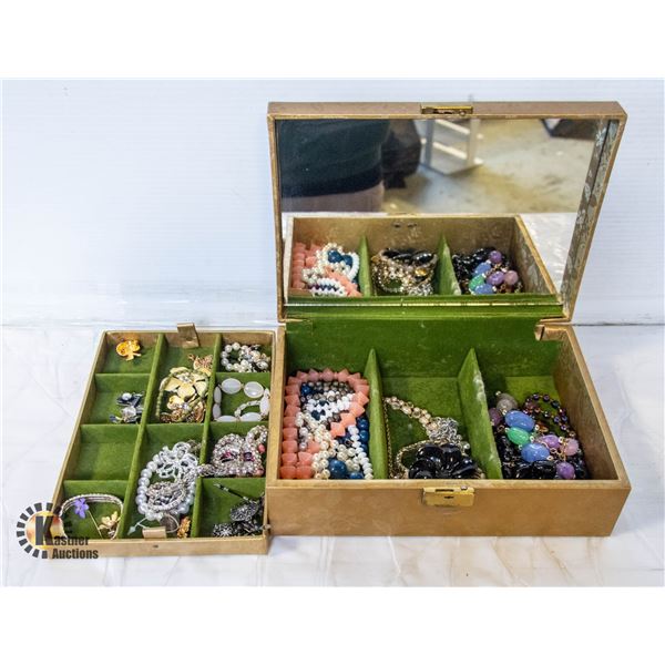 VTG. JEWELRY BOX W/LOCK & W/ESTATE JEWELRY