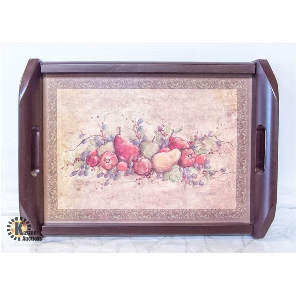 VTG. WOOD FRUIT PRINT SIGNED PALLET TRAY