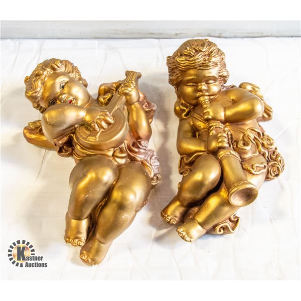 PAIR OF VINTAGE 11 " TALL GOLDEN CHERUBS