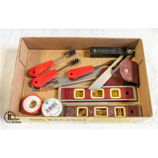 PLUMBERS TOOLS OATEY , LEVELS , PIPE TAPE ,