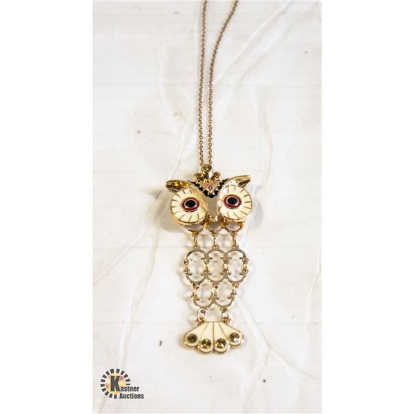 24 INCH GOLD TONE CHAINE WITH OWL PENDANT