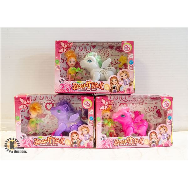 SET OF 3 BEAUTIFUL PONIES SETS , WHITE, PINK,