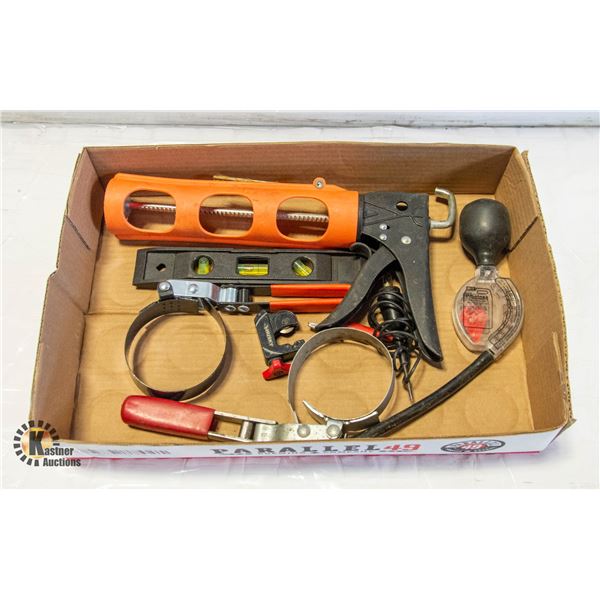 FLAT WITH PIPE CUTTER, FILTER WRENCHES, ANTIFREEZE