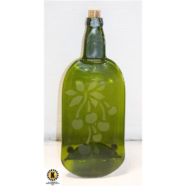 SIGNED MELTED FLAT GREEN WINE BOTTLE