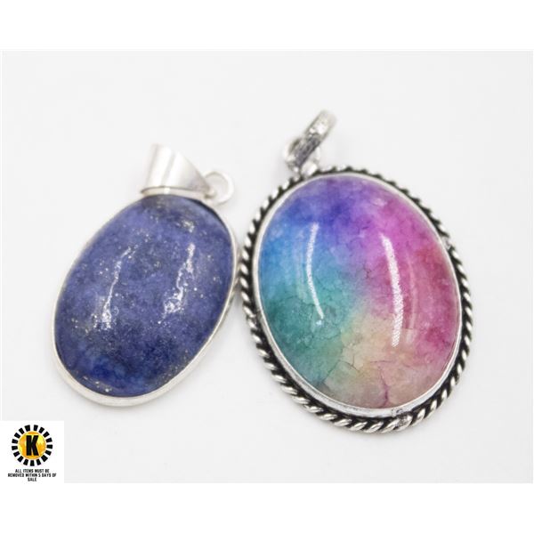 #377-NATURAL LAPIZ LAZULI ,RANBOW SOLAR QZ   PENDA