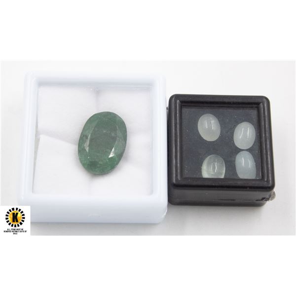 #187-UNHEATED AQUARMARINE 6.80CT, EMERALD 15.85CT