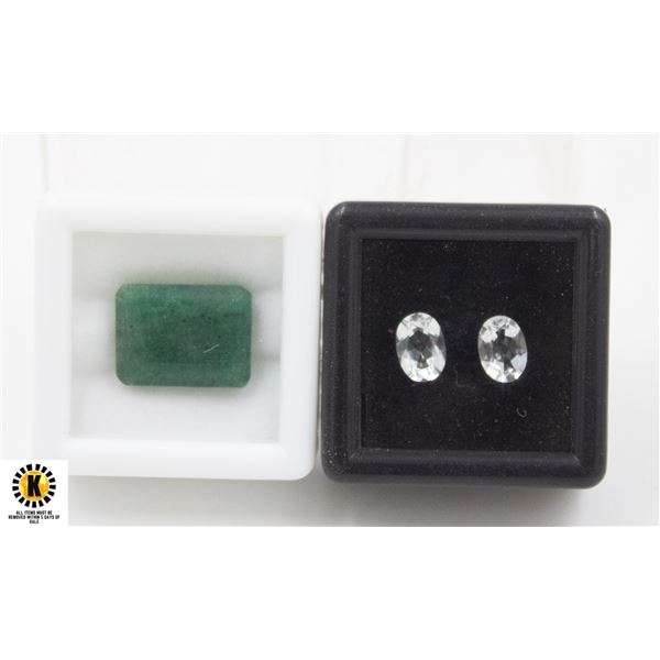 #183-UNHEATED WHITE TOPAZ 1.85CT & EMERALD 9.25 CT